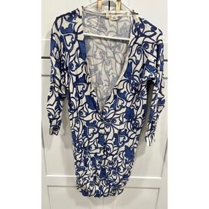 MOTH Blue White Floral Print Cardigan Sweater Size S